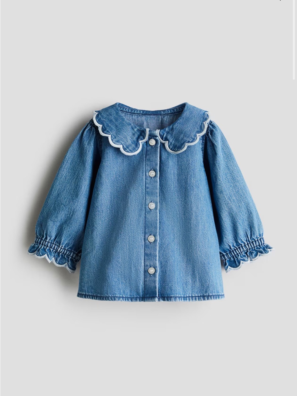 Zara Denim snap front ruffle collar blouse